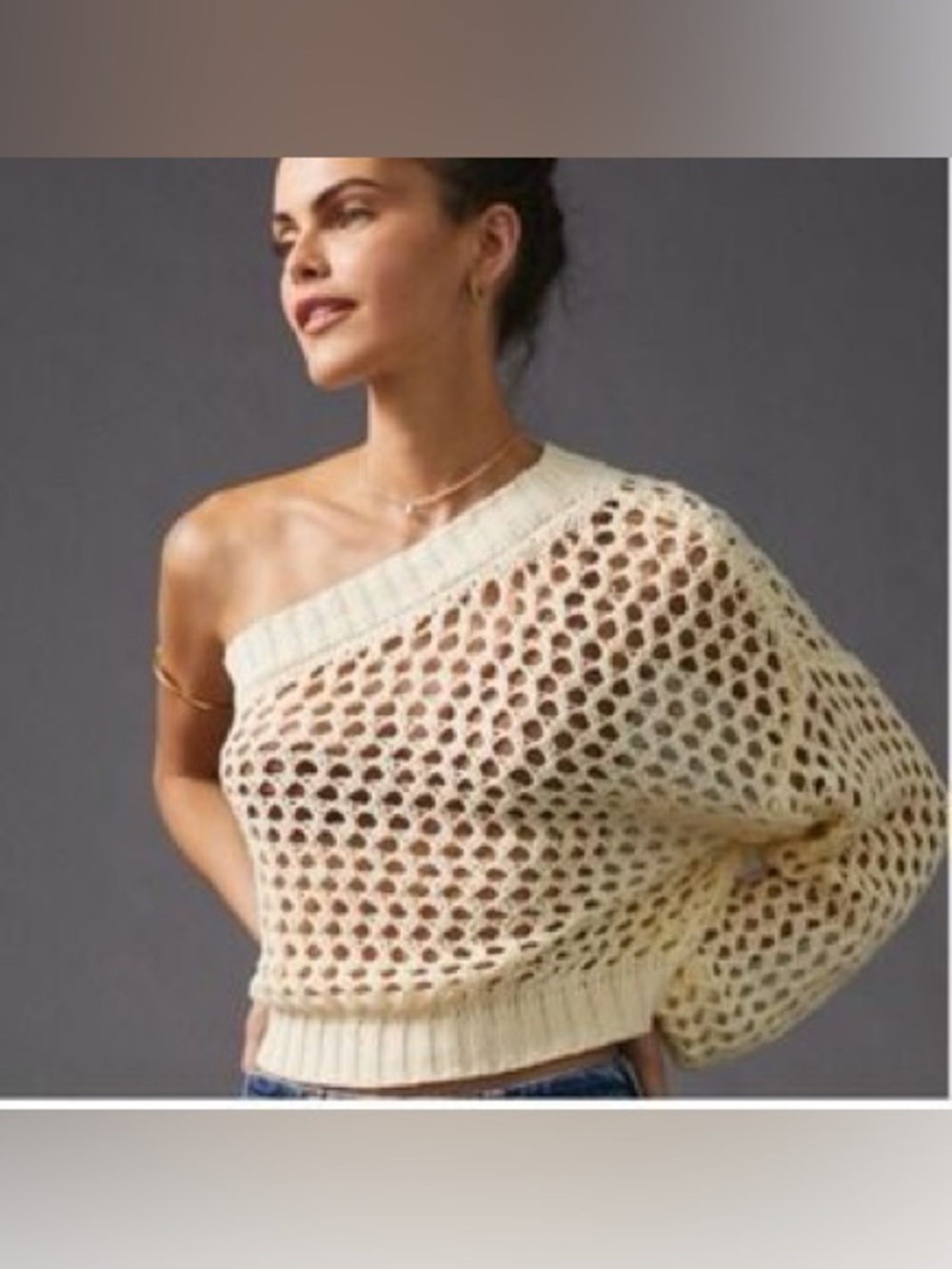 Anthropologie Maeve-like new-Open Knit One-Shoulder Ivory Sweater-ONE SIZE!
